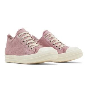 Rick Owens Women’s Lido Runway Low Sneaker Dusty Pink Cow Fur Shoes 11